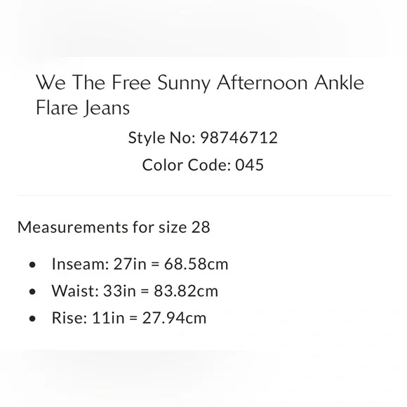 We The Free Sunny Afternoon Ankle Flare Jeans NWOT Size: 31 Color: Lazing About - Picture 5 of 6